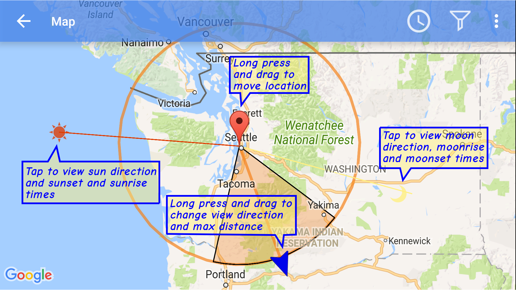 Map with icon explanation